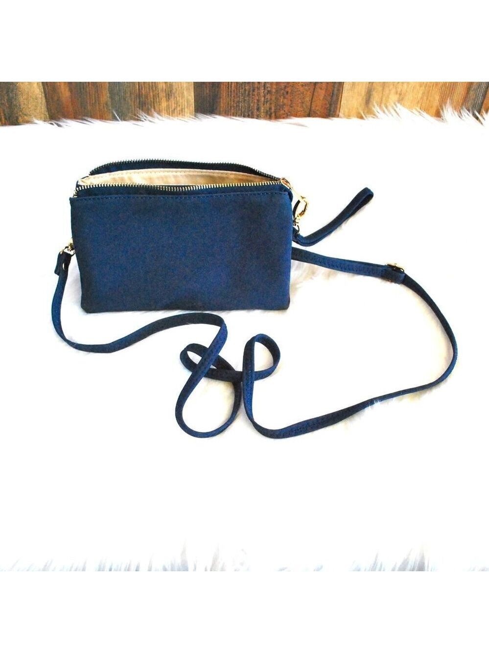 Caroline Hill Liz Wristlet Crossbody Navy Wallet 5 Pocket Adjustable Vegan - Picture 1 of 3
